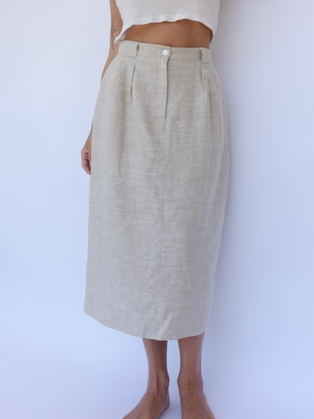 Vintage natural linen midi skirt